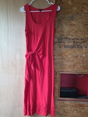 Express Red Sleeveless Maxi Dress with Tie-Waist
